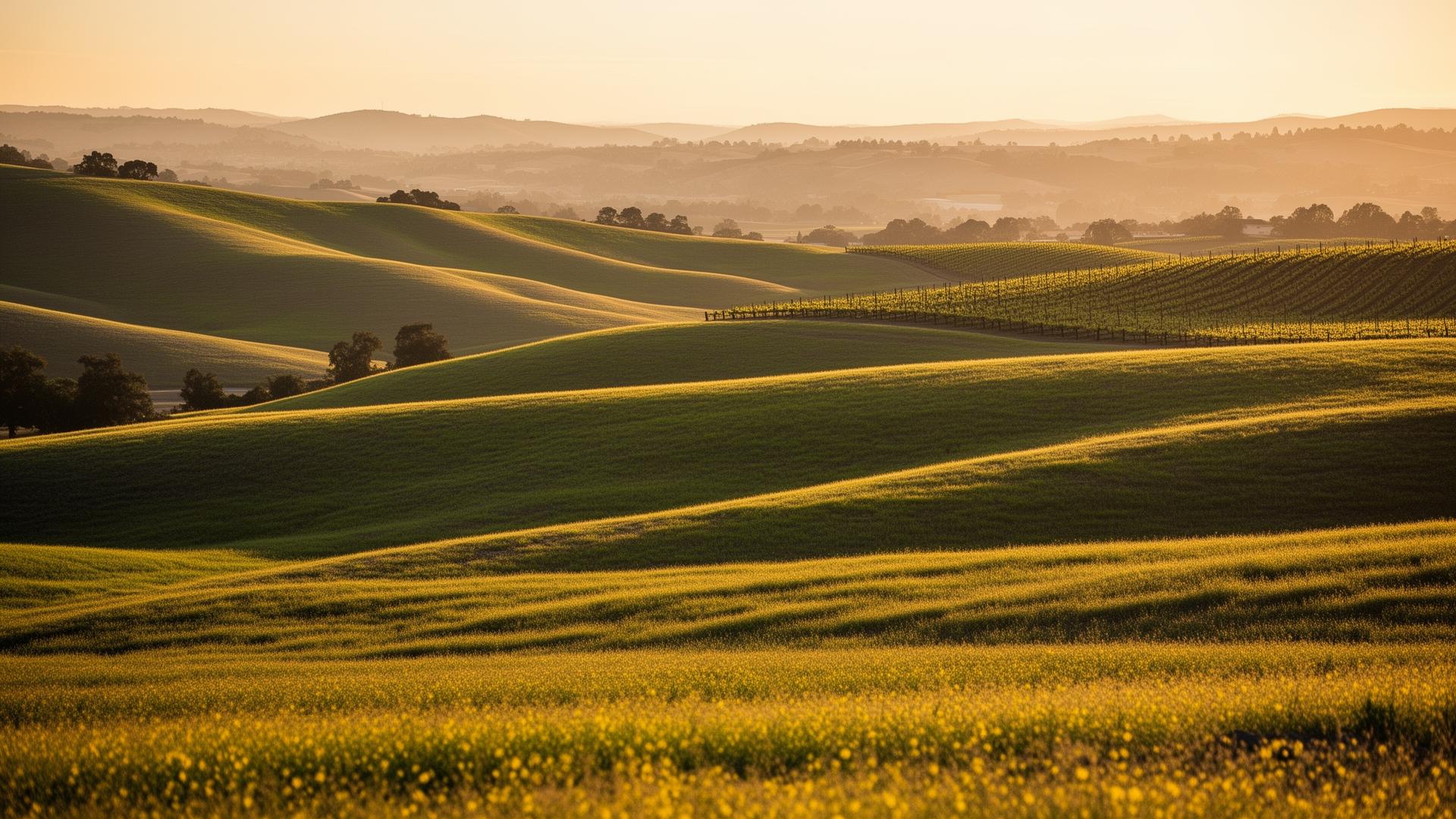 Golden hour over the rolling hills of the Tri-Valley near Pleasanton, California